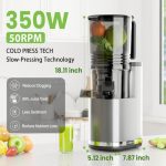 Cold Press Juicers, 6.5" Extra Large Feed Chute 350W Hands-Free Slow Masticating Machine - Image 2