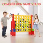 UNICOO® Giant 4 in a Row Connect Games, 4-to-Score Yard Game for Kids and Adults Indoor Outdoor Party Family Connect Game Set with Basketball Hoop, Ring Toss Game & Carrying Bag (Black & Grey)