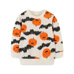 HILEELANG Toddler Boy Sweatshirts Halloween Pumpkin Bat Crewneck Pullover Cotton Autumn Top Shirts 5T